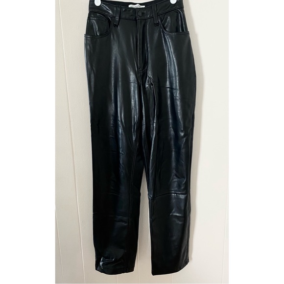 Abercrombie The 90's Straight Ultra High Rise Curve Love Leather Pants Size 27 - Picture 2 of 7